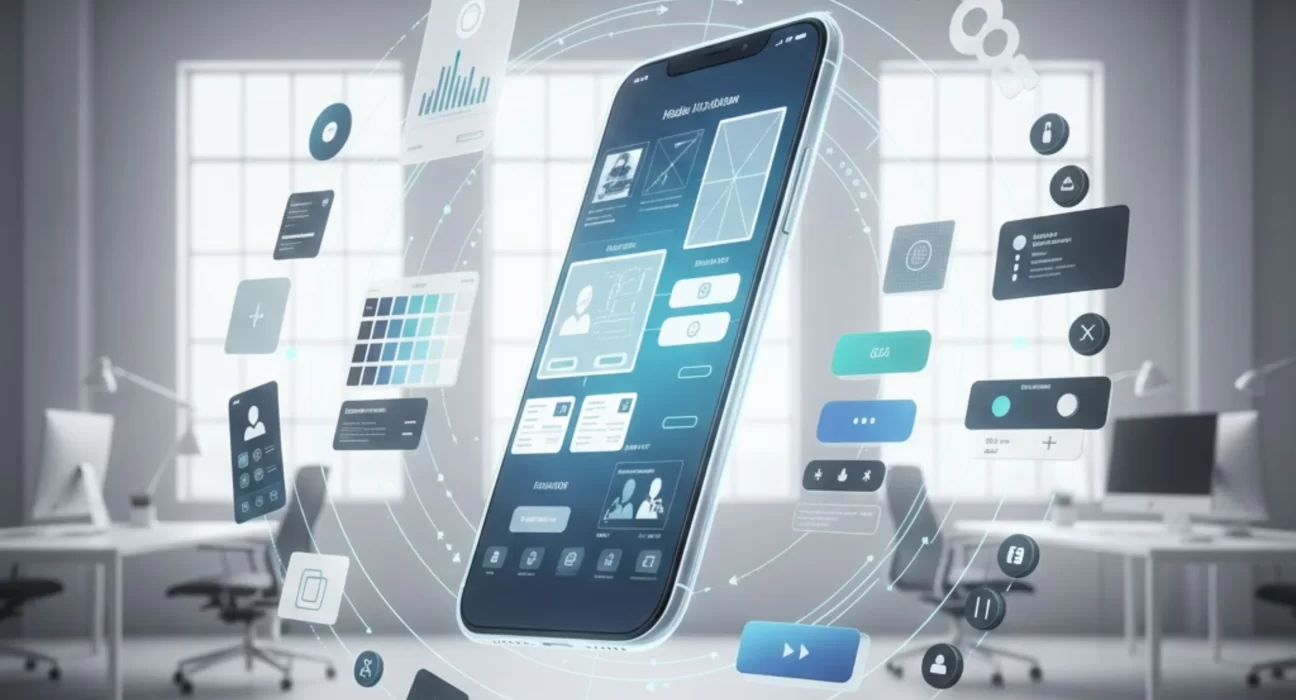 Mobile UI UX design wireframes and app interface design illustration