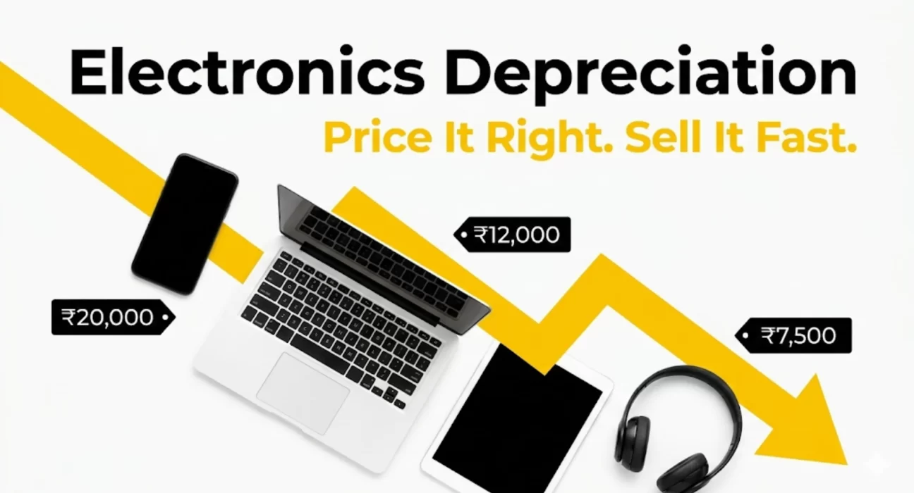Electronics depreciation when selling used devices shown through price drop comparison of smartphones and laptops over time.