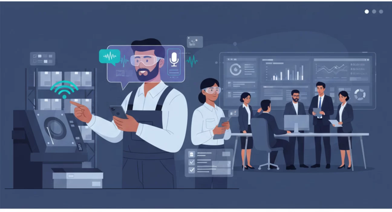 Enterprise mobile apps using voice interfaces and augmented reality for hands-free and immersive interaction