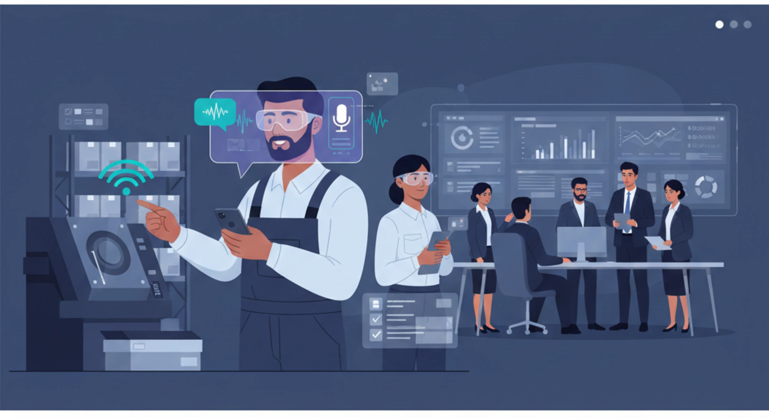 Enterprise mobile apps using voice interfaces and augmented reality for hands-free and immersive interaction