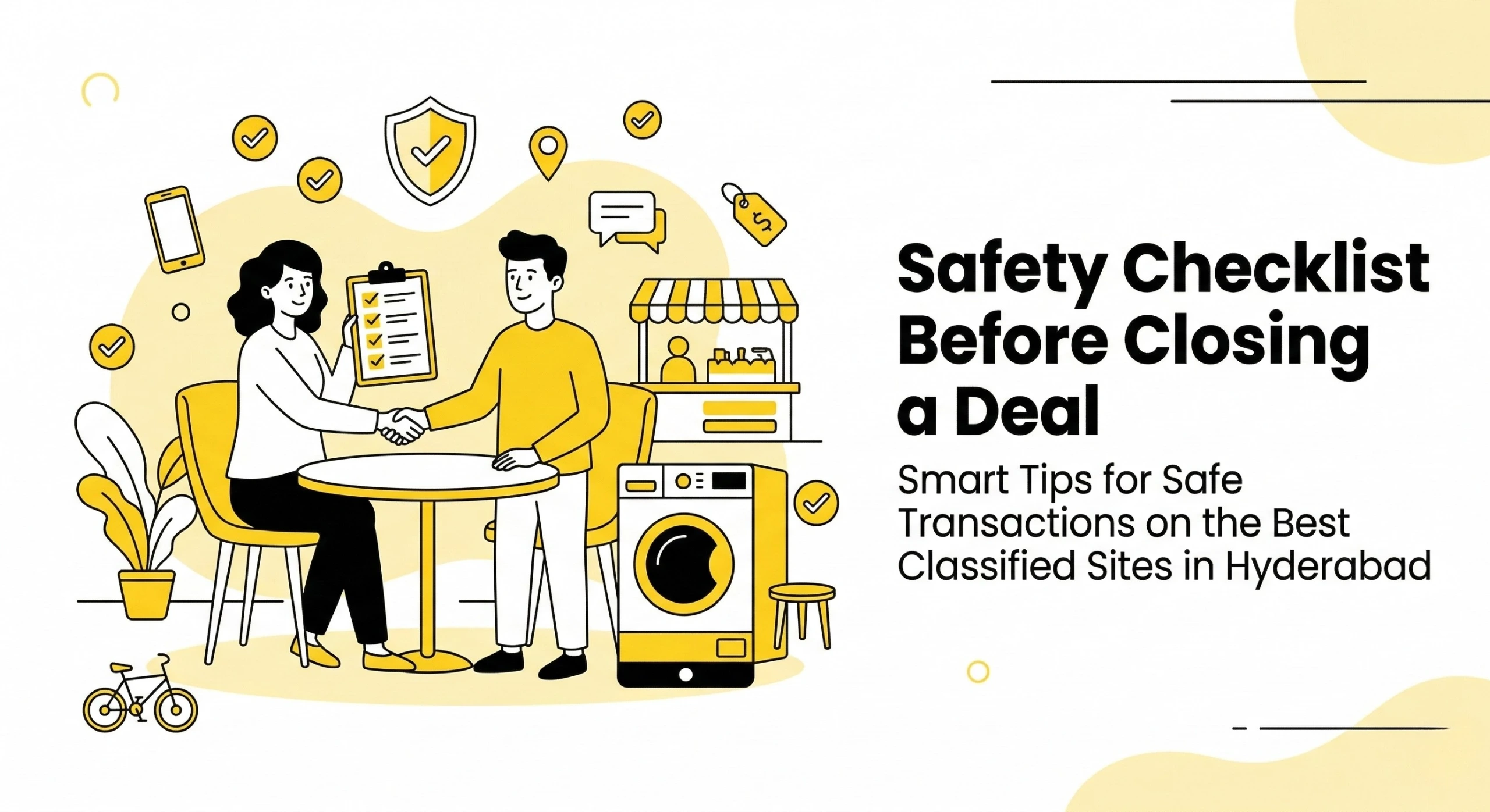 Buyer and seller completing a safe transaction using a checklist while buying and selling on Best classified sites in Hyderabad