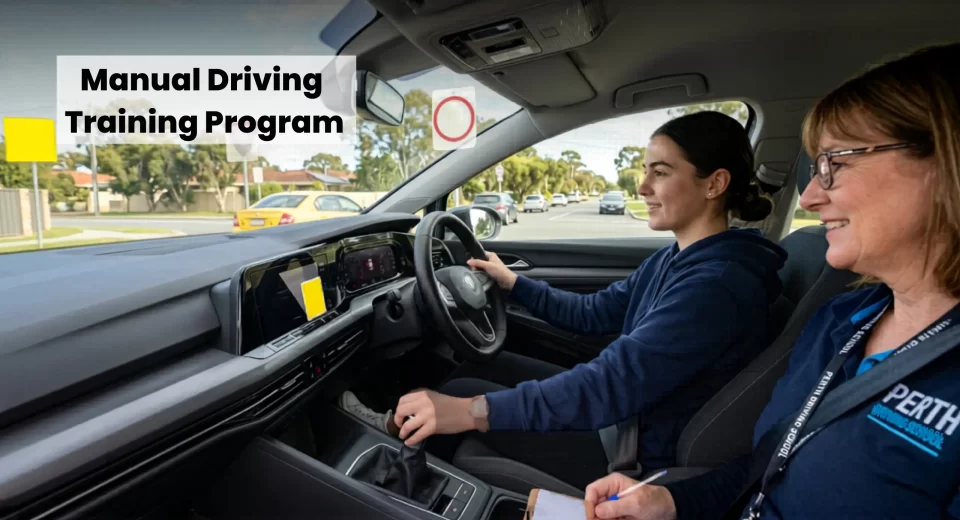 Learner driver practicing clutch control during manual driving training program Perth
