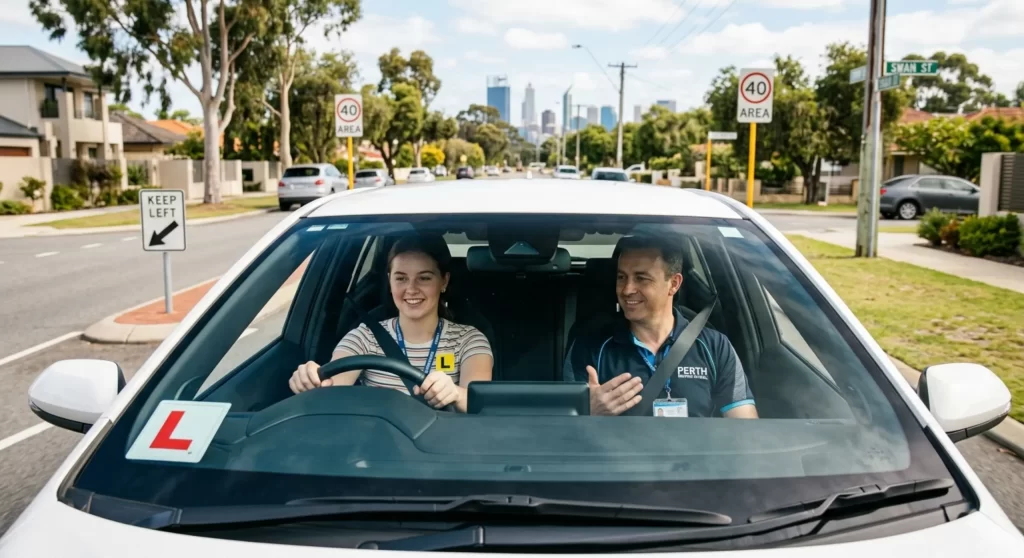 Professional Driving School Perth lesson with instructor helping learner driver