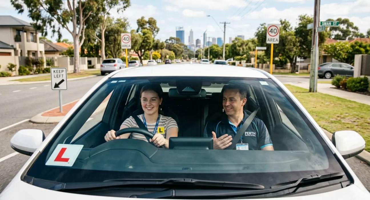 Professional Driving School Perth lesson with instructor helping learner driver