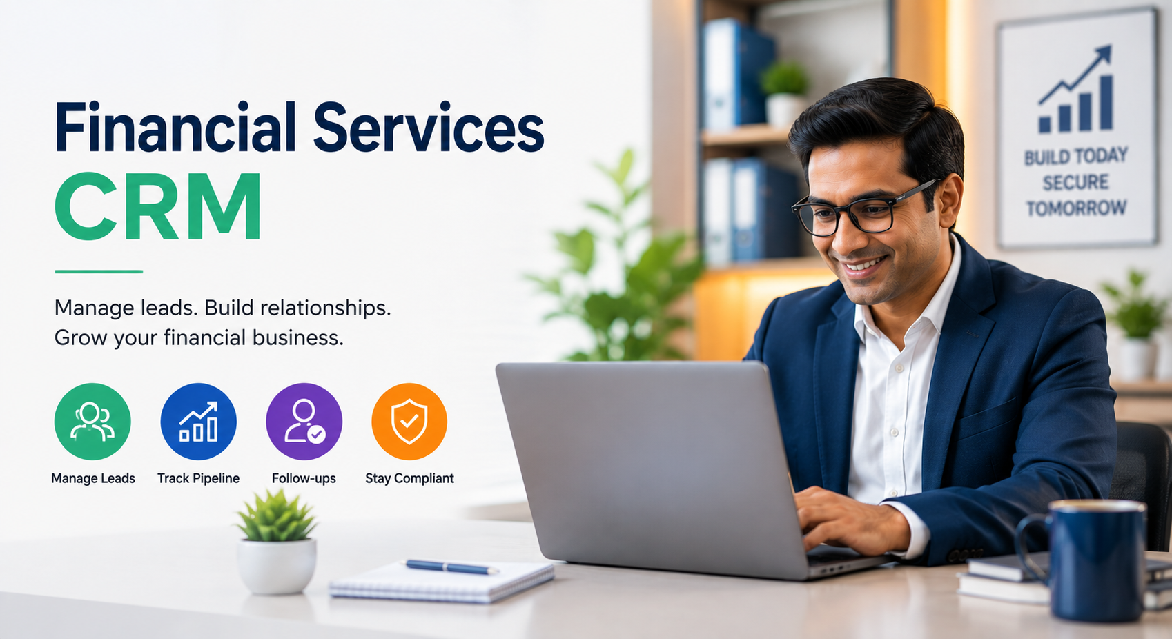 Financial services CRM helping advisors manage leads, track pipelines, follow-ups, and compliance