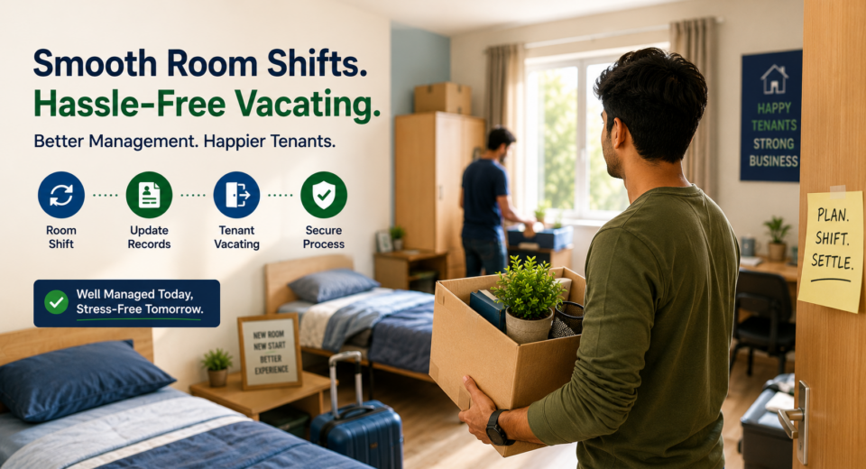 PG room shifting and tenant vacating process with organized packing and room management