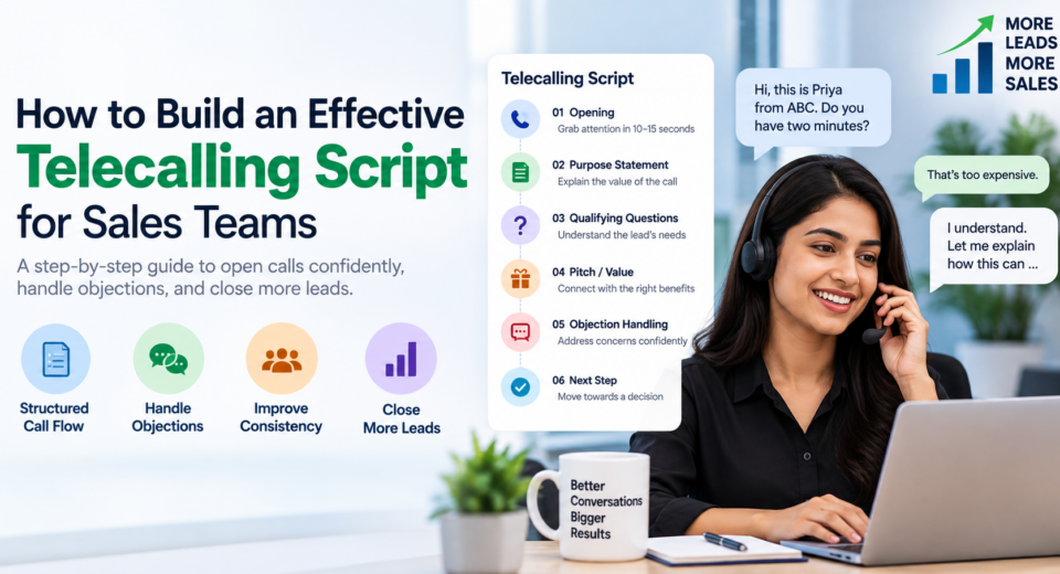 Effective telecalling script for sales teams with call flow, objection handling, and closing steps
