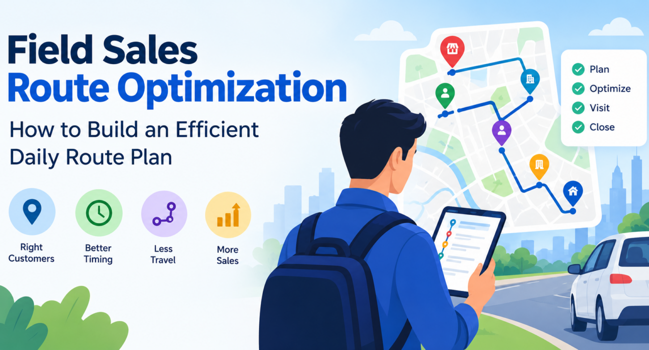 Field sales representative using route optimization software to plan customer visits, improve travel efficiency, and manage daily sales routes.